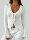 Women Ruffled Tie Front Flare Sleeve Shirt NicholesGifts