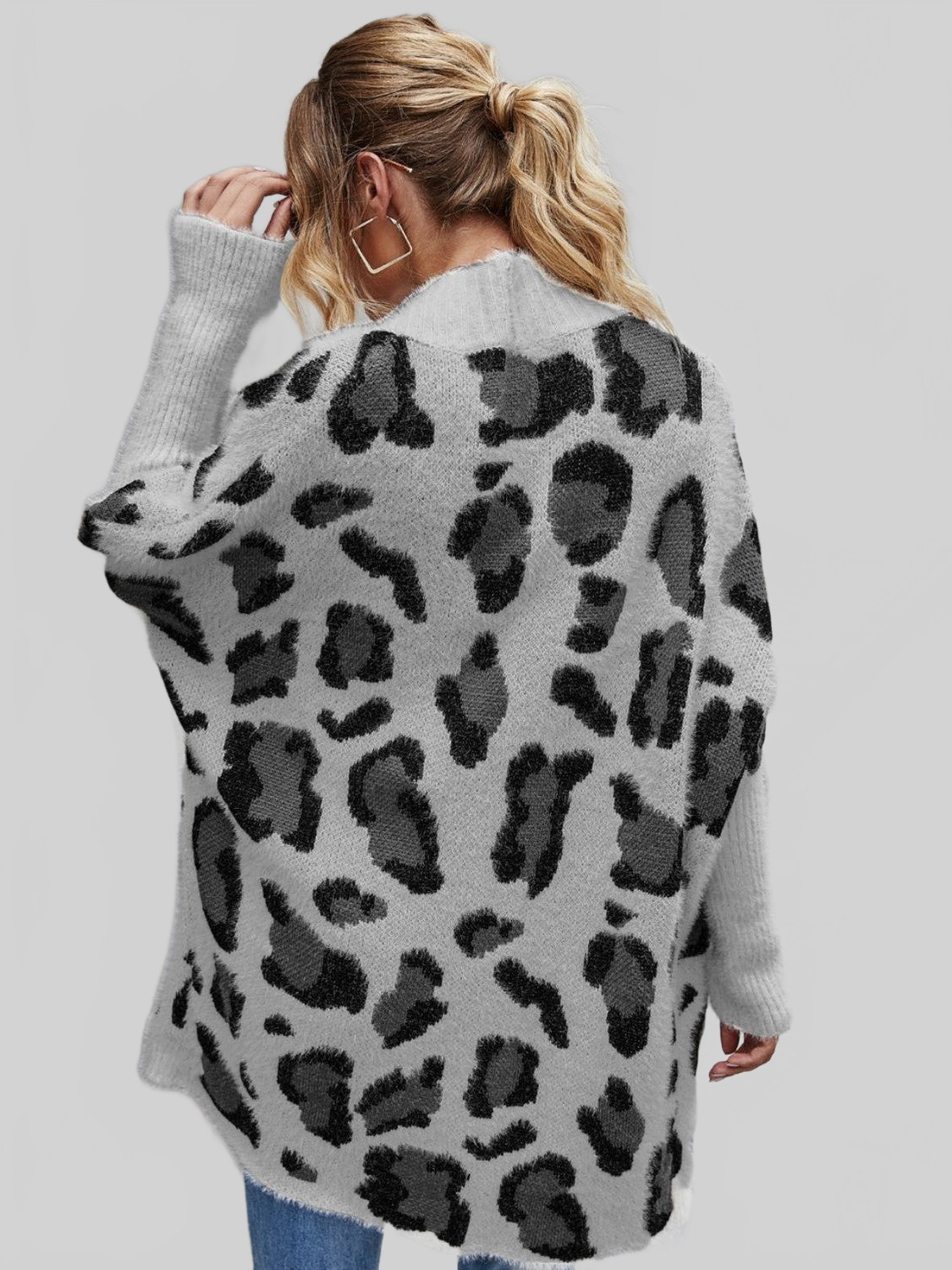 Women Leopard Pattern Fuzzy Cardigan nicholesgifts