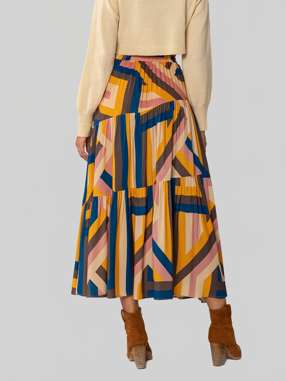 Ruched Elastic Waist Contrast Midi Skirt nicholesgifts