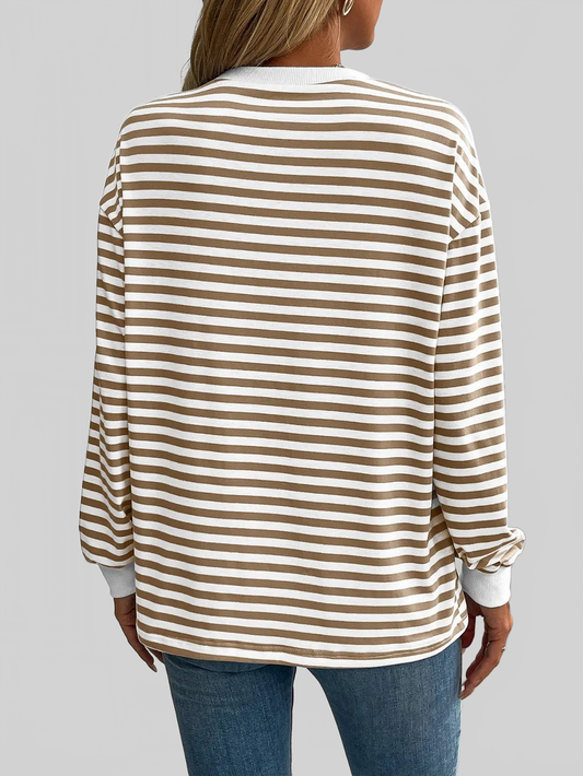 Women Ivy Lane Striped Round Neck Long Sleeve Sweatshirt nicholesgifts