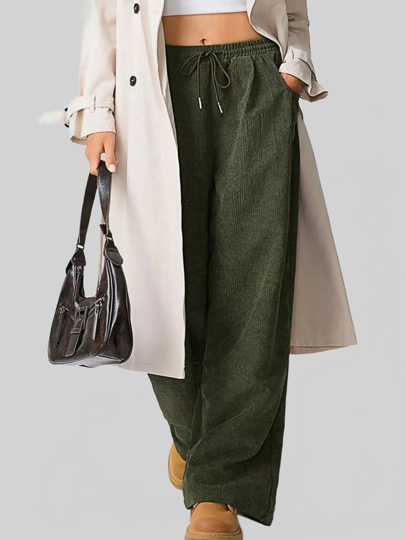 Women Wide Leg Corduroy Drawstring Pants nicholesgifts