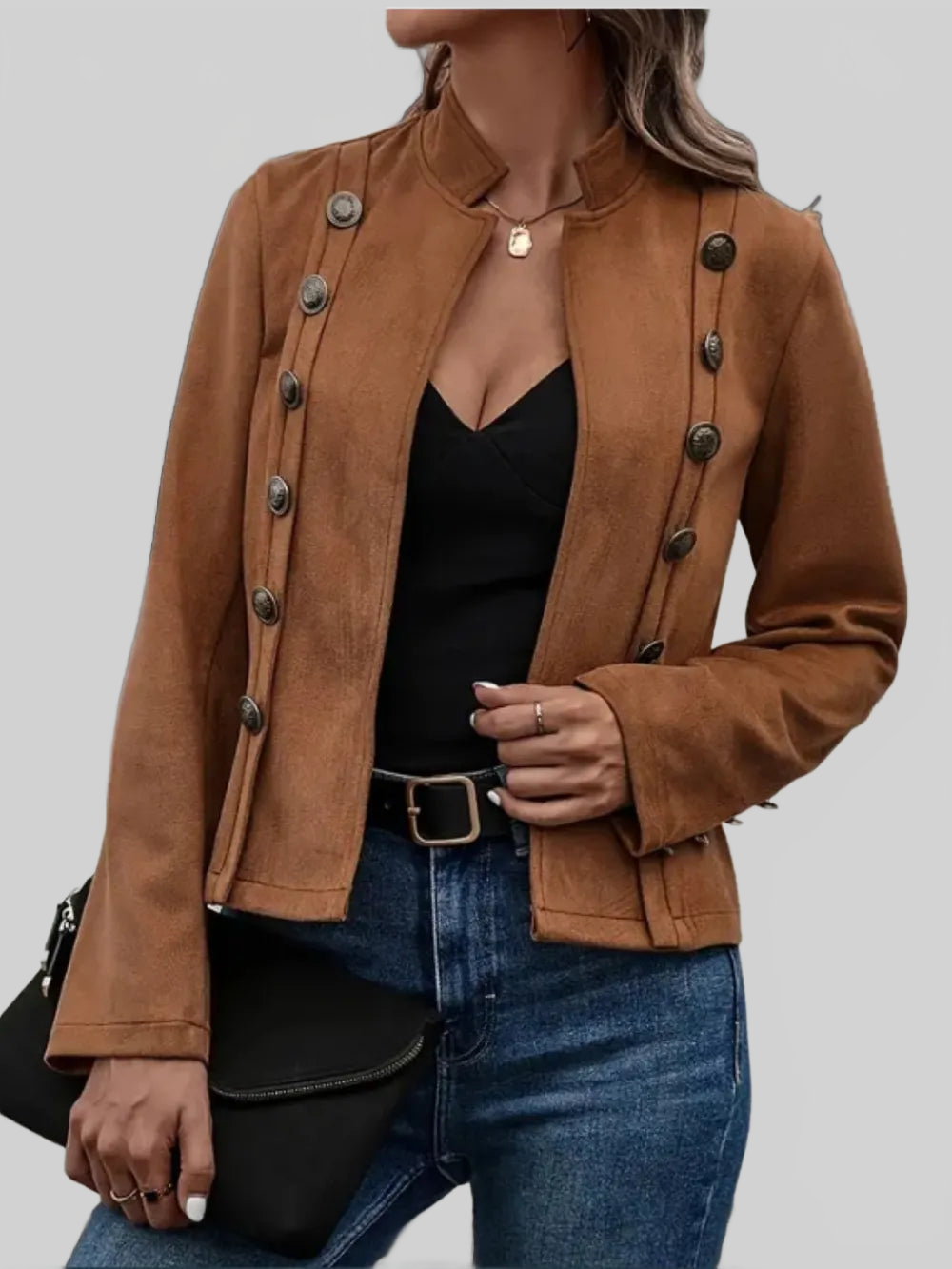 Decorative Button Open Front Long Sleeve Jacket nicholesgifts