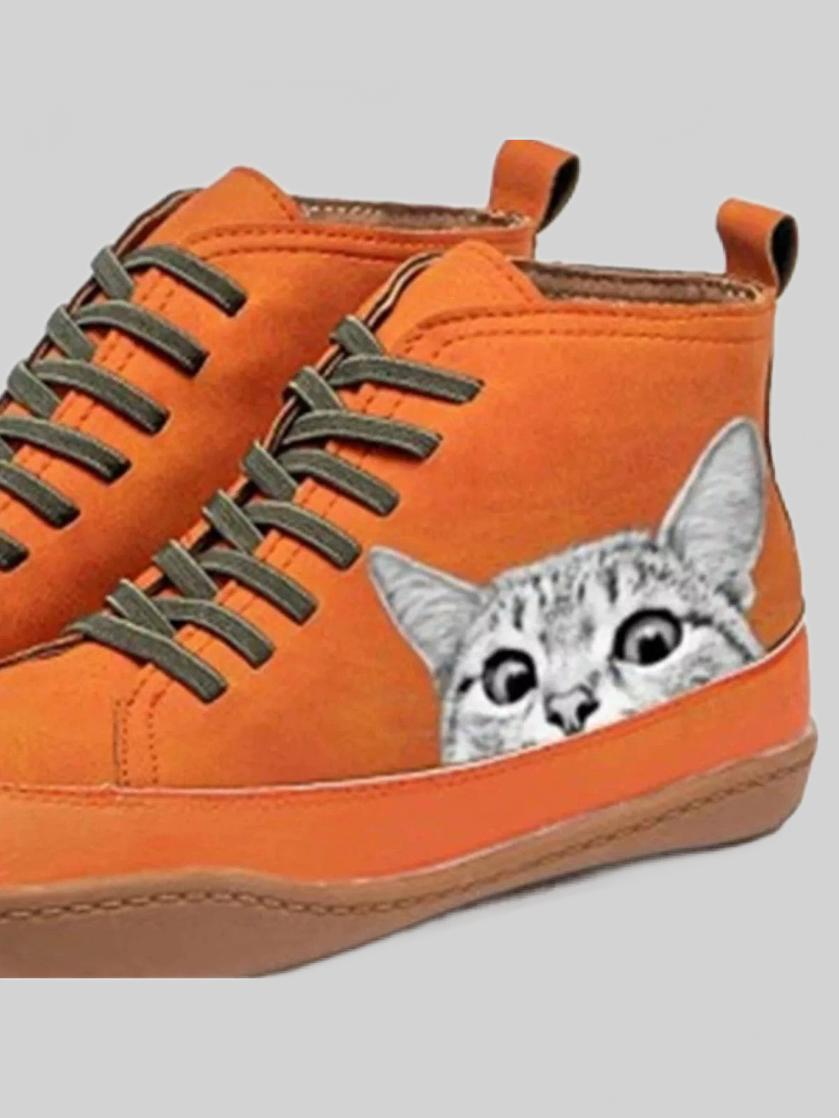 Women Cat Print Striped Ankle Sneakers NicholesGifts