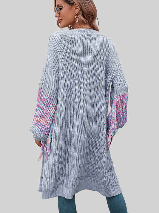 Fringe Sleeve Dropped Shoulder Cardigan nicholesgifts