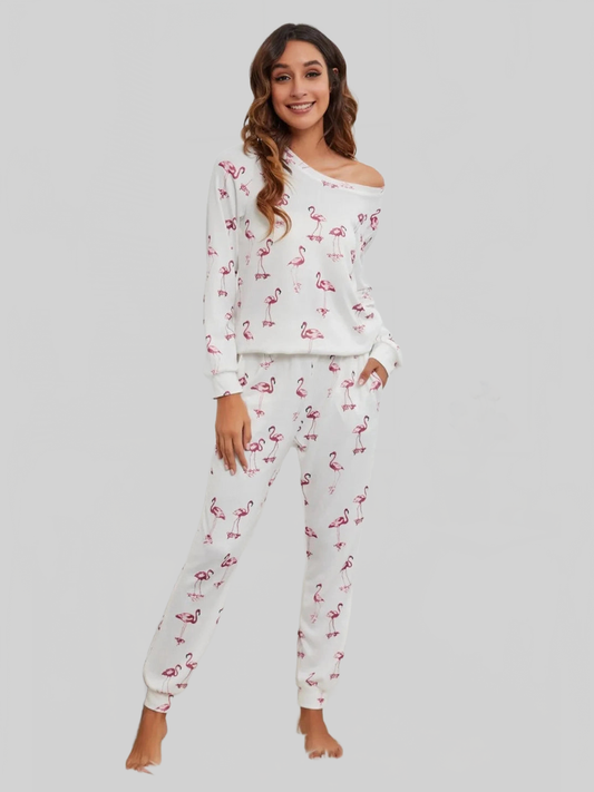 Flamingo Long Sleeve Top and Pants Lounge Set nicholesgifts
