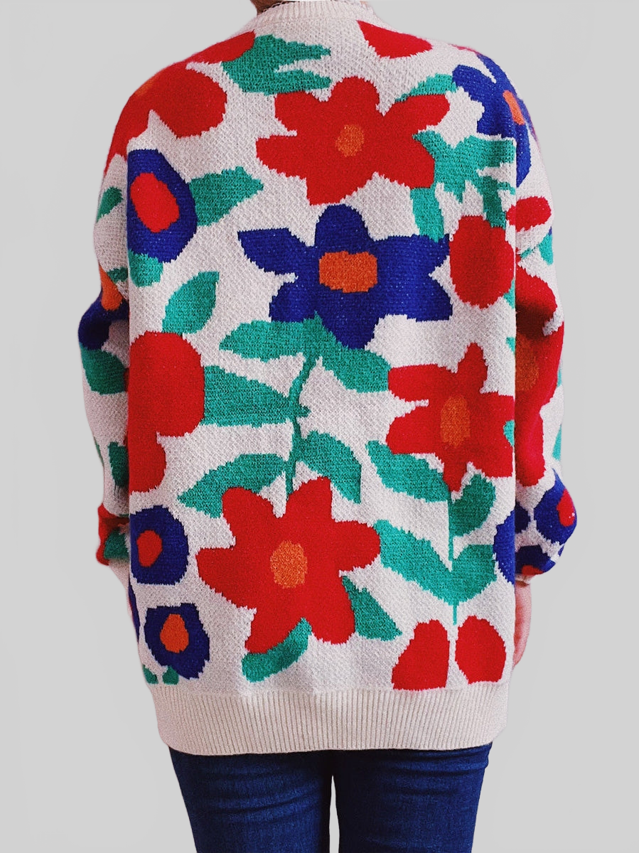 Floral Print Round Neck Drop Shoulder Sweater NicholesGifts