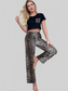 Women Lettuce Trim Cropped T-Shirt and Leopard Pants Lounge Set nicholesgifts