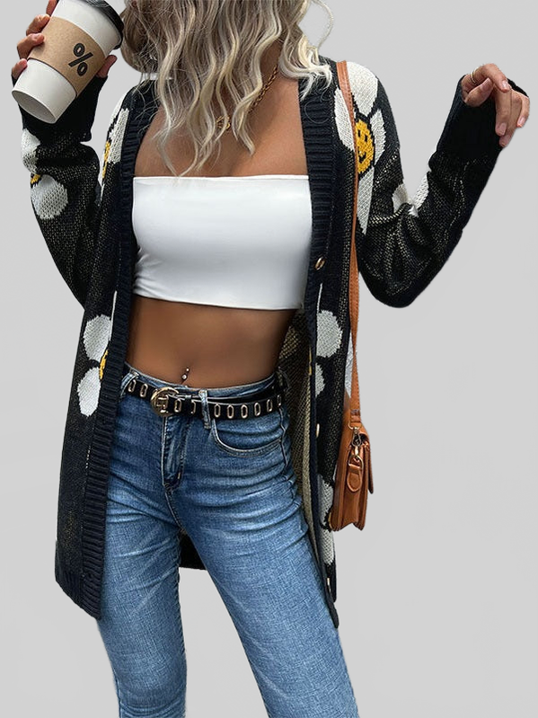 Perfee Floral Button Down Longline Cardigan nicholesgifts