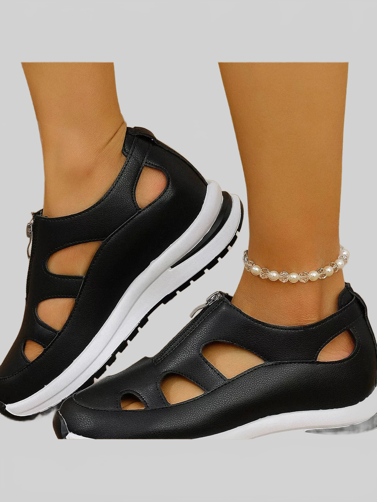 Cutout Zipper Wedge Sneakers Trendsi