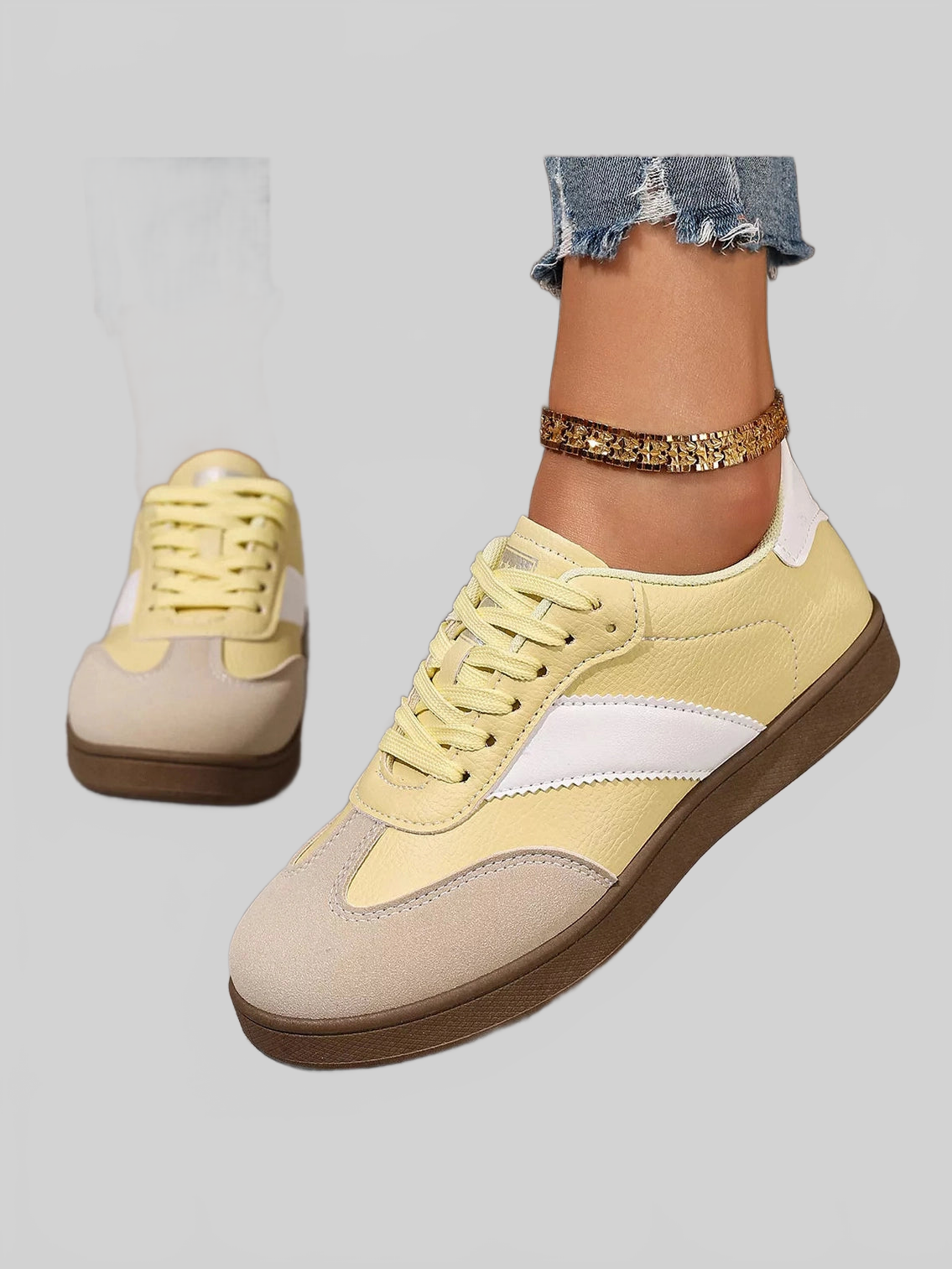 Round Toe Lace Up Sneakers Trendsi