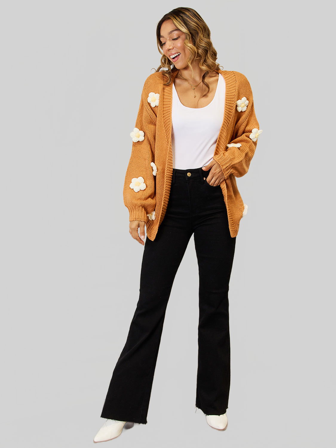 Women Angel Wings Flower Dropped Shoulder Open Front Cardigan nicholesgifts