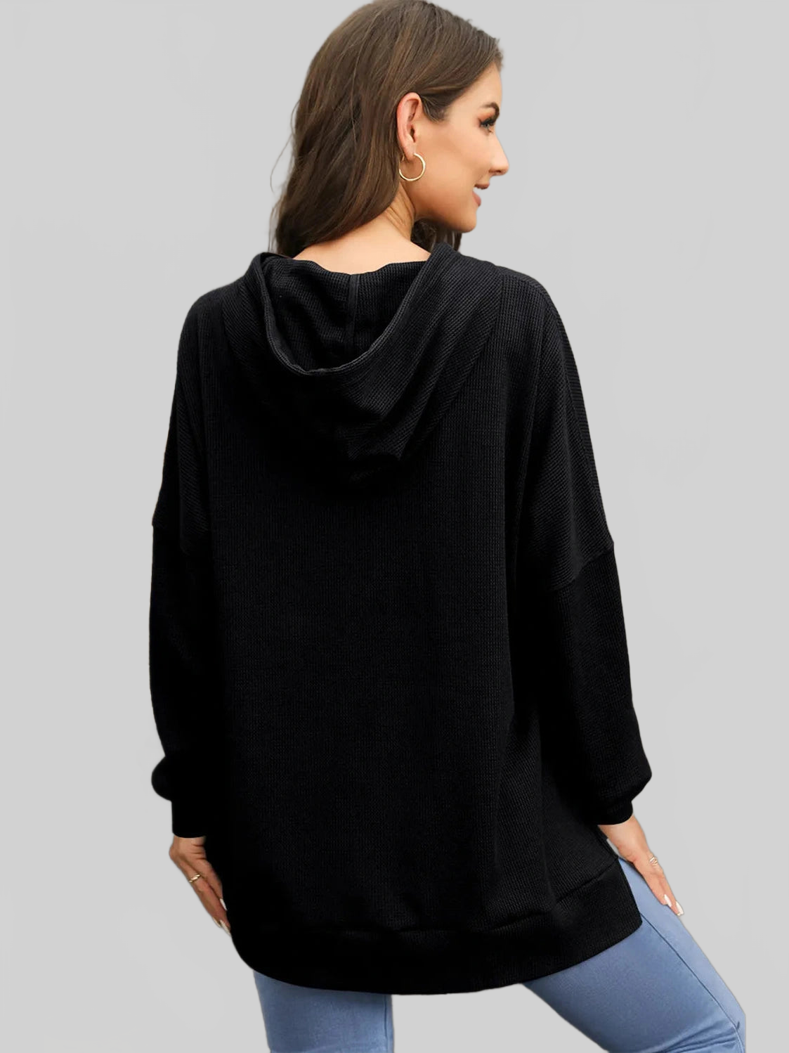 Waffle-Knit Long Sleeve Hoodie nicholesgifts