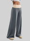 Women Contrast Waistband Wide Leg Pants nicholesgifts