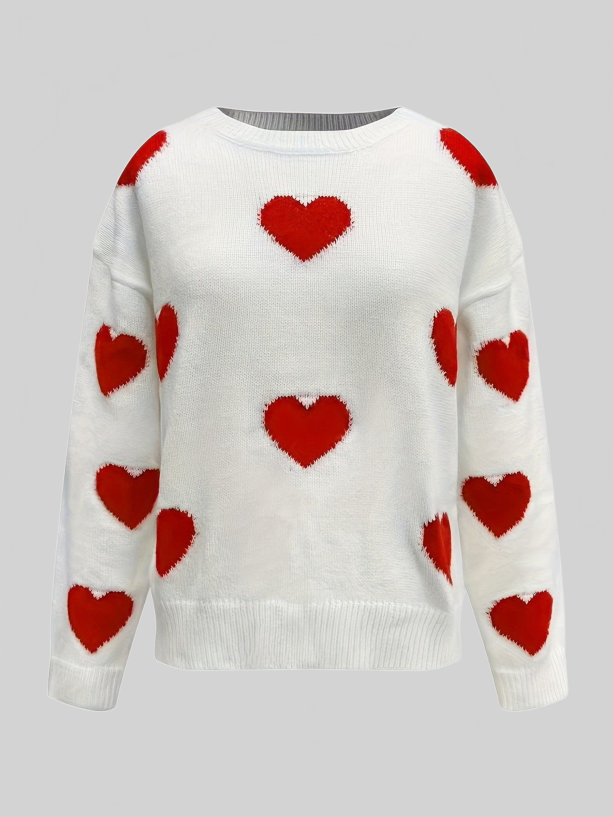 Women Valentine’s Day Heart Round Neck Long Sleeve Sweater NicholesGifts