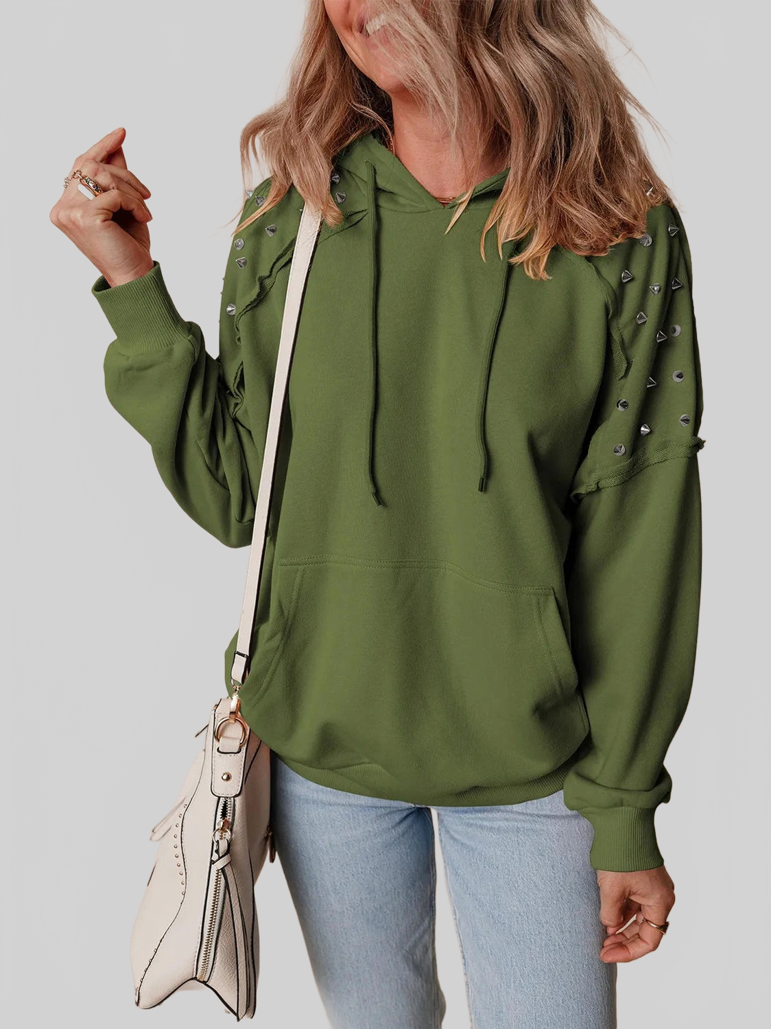 Rivet Drawstring Long Sleeve Hoodie NicholesGifts