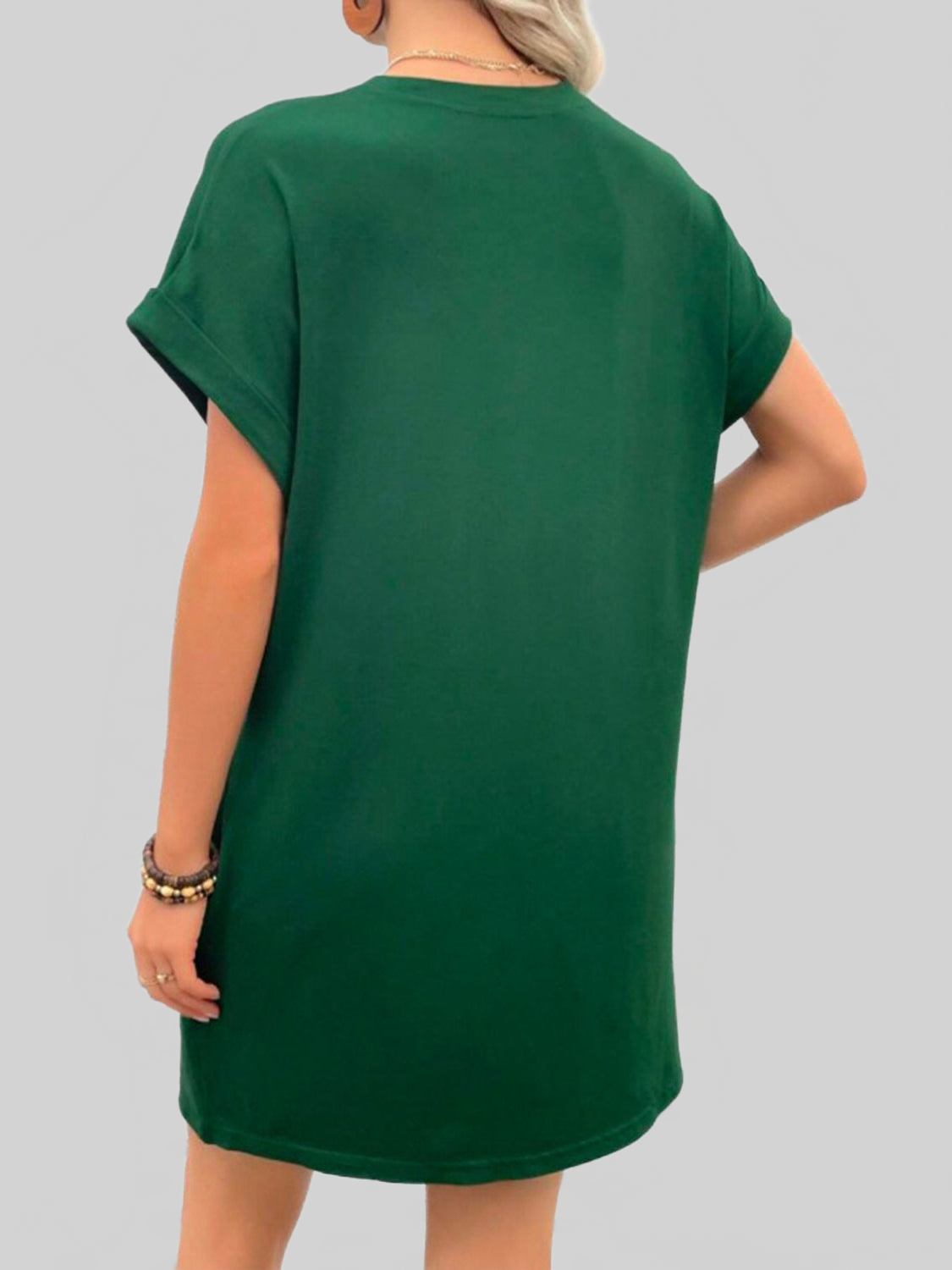Women Pocketed Round Neck Short Sleeve Dress NicholesGifts