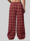 Women Plaid Drawstring Wide Leg Pants nicholesgifts