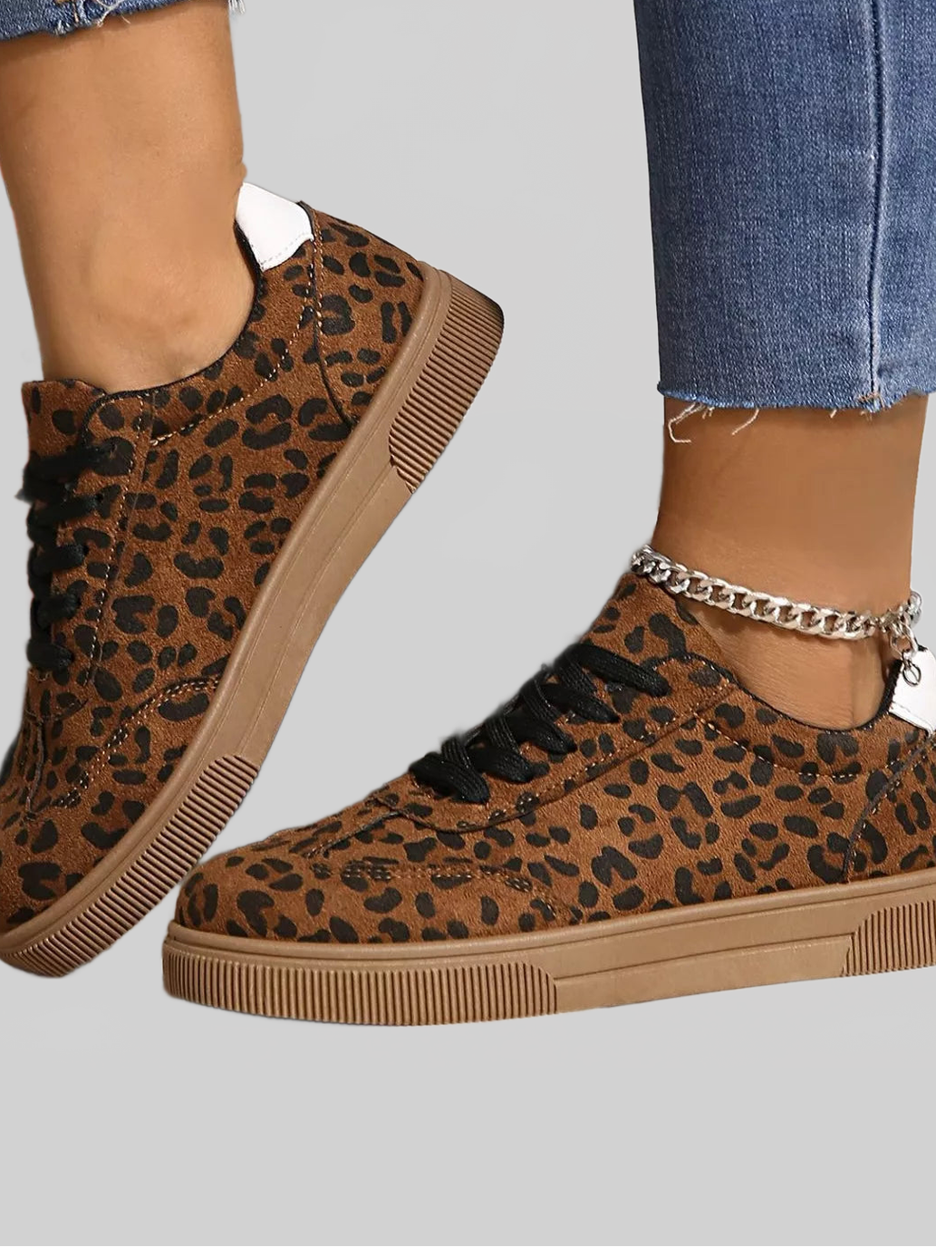 Women Leopard Lace Up Sneakers nicholesgifts