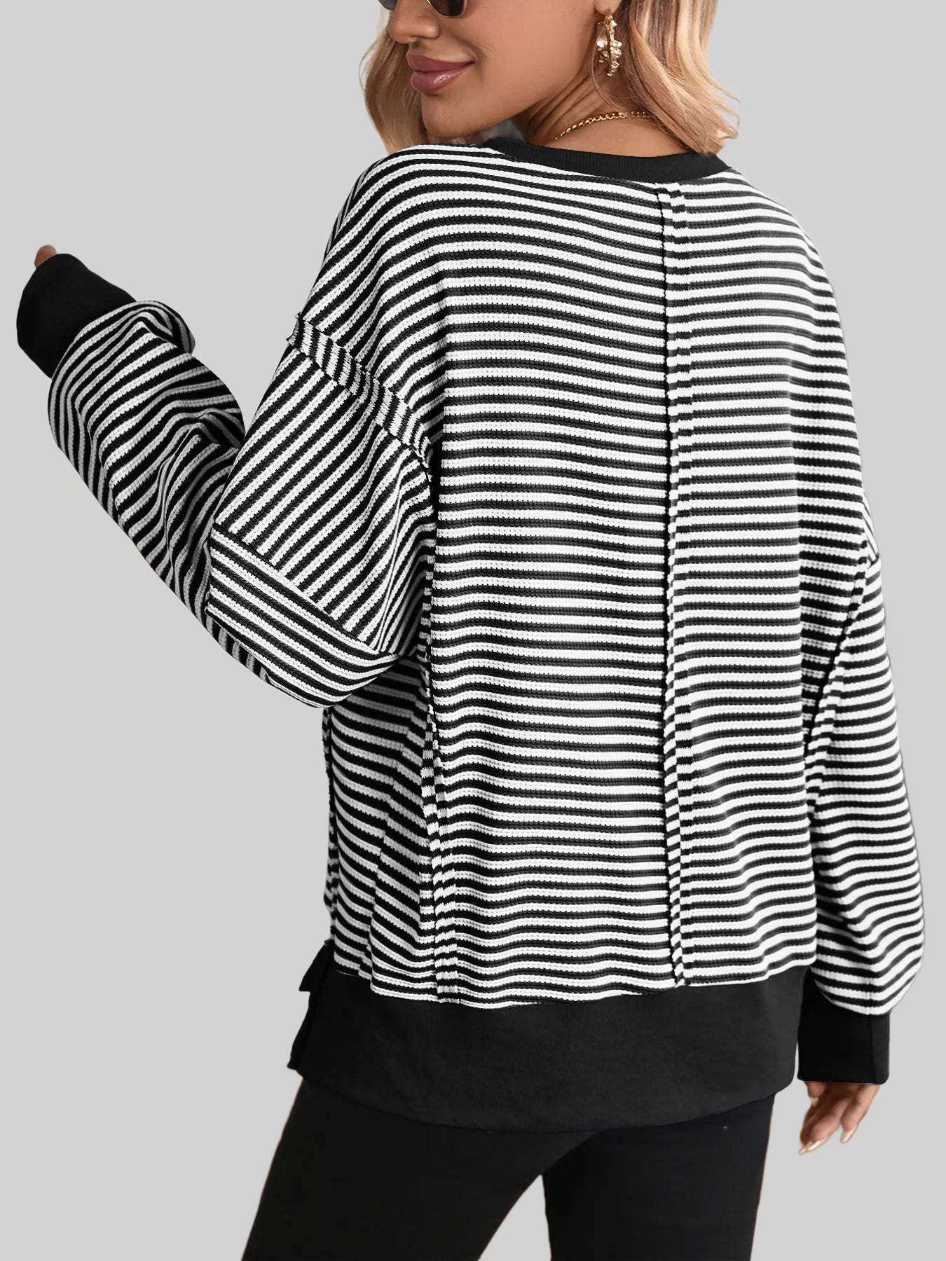 Exposed Seam Striped Contrast Sweatshirt nicholesgifts