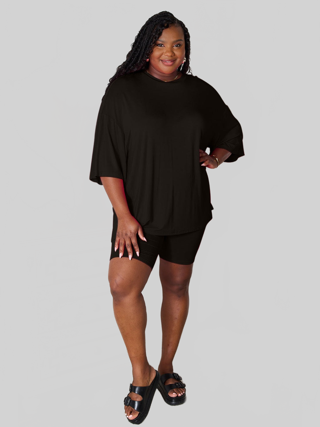 NicholesGifts Women Basic Bae Full Size Soft Rayon Three-Quarter Sleeve Top and Shorts Set nicholesgifts