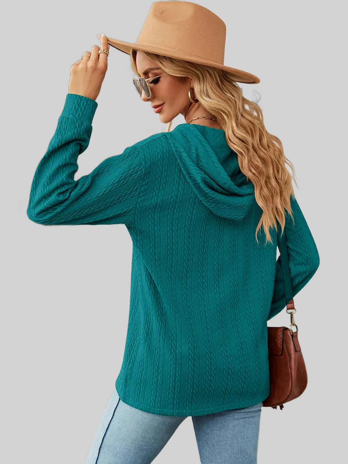 Drawstring Half Button Long Sleeve Hoodie nicholesgifts