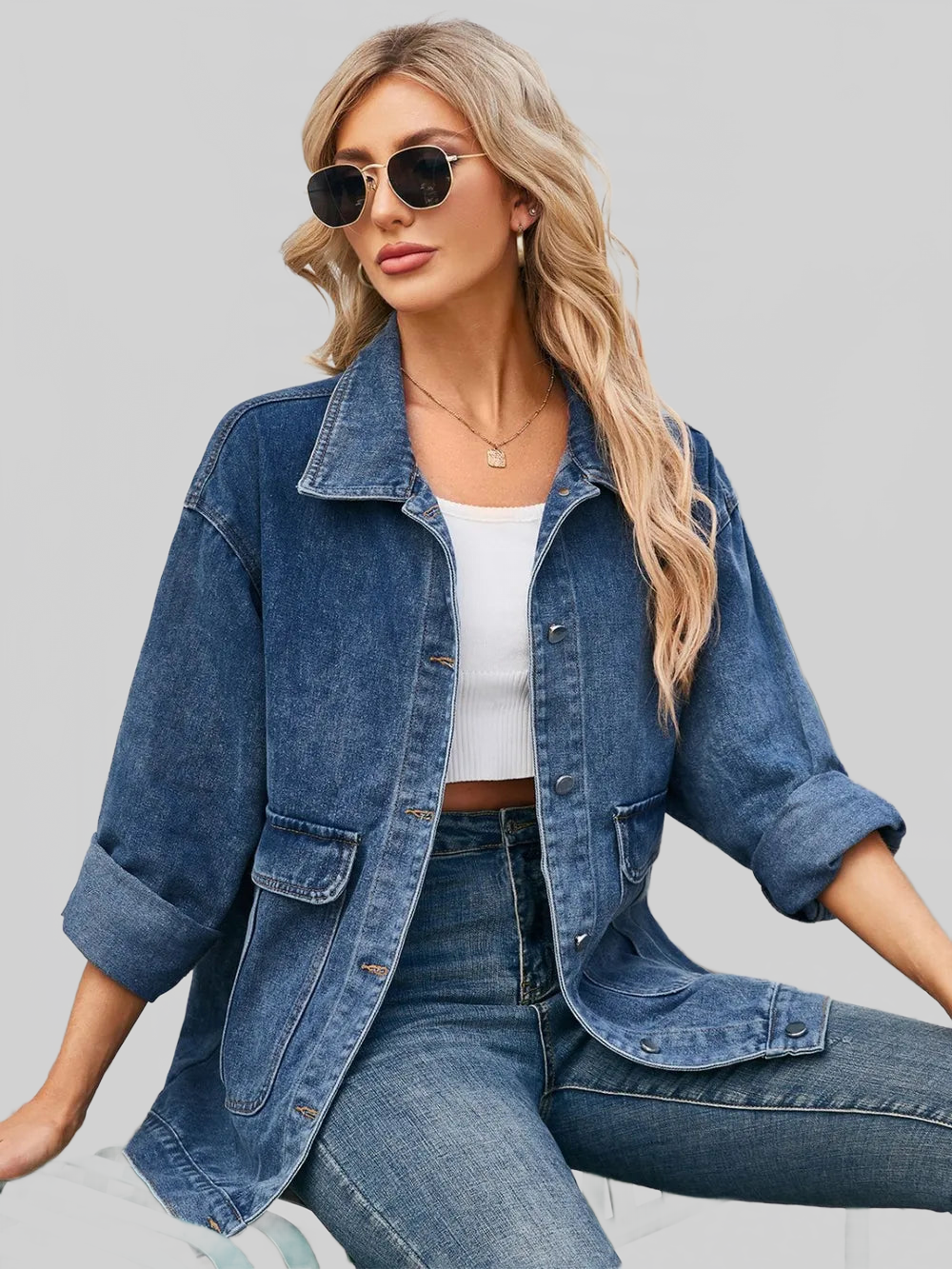 Button Up Long Sleeve Denim Jacket nicholesgifts