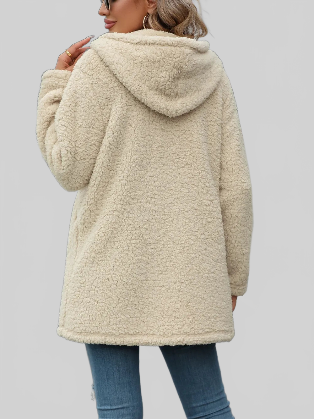 Fuzzy Zip Up Long Sleeve Hooded Jacket nicholesgifts