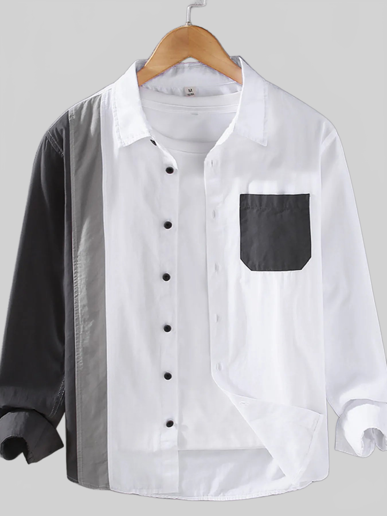 Men's Plus Size Color Block Long Sleeve Shirt nicholesgifts
