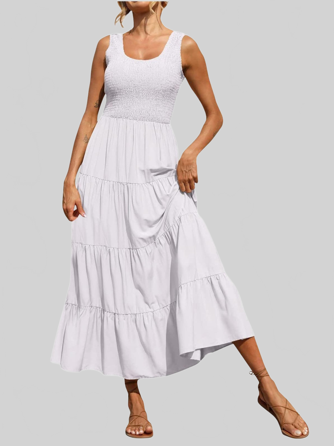 Women Tiered Smocked Wide Strap Summer Dress nicholesgifts