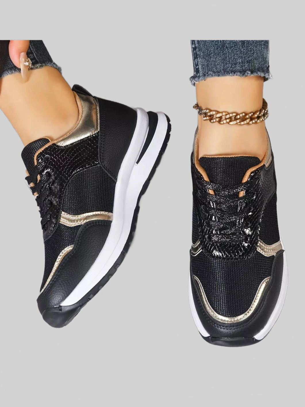 Round Toe Lace Up Sneakers Trendsi