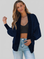 Women Waffle-knit Pocketed Open Front Cardigan nicholesgifts