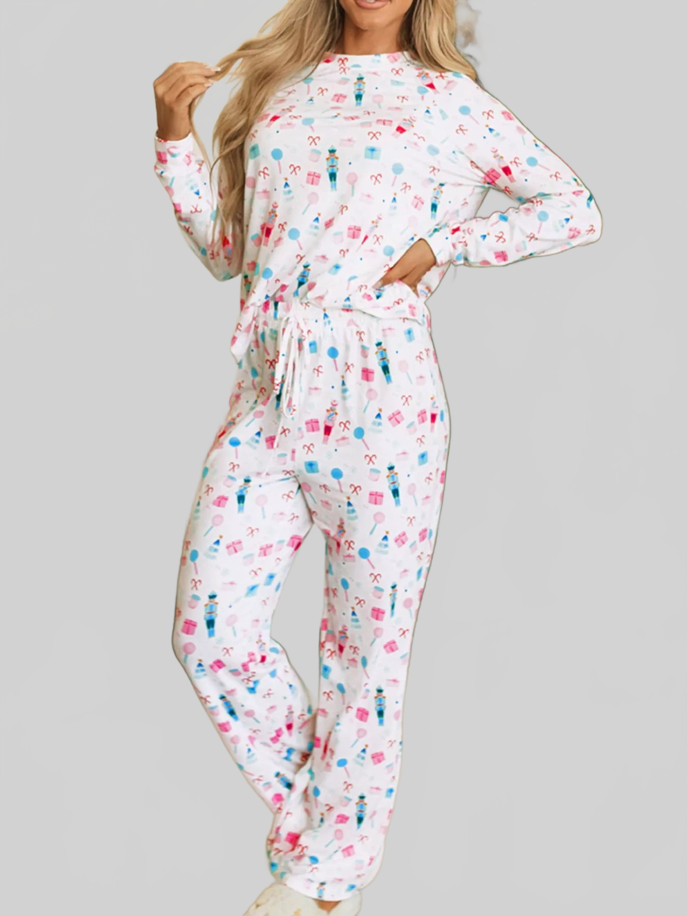 Christmas Pattern Long Sleeve Top and Wide Leg Pants Set nicholesgifts