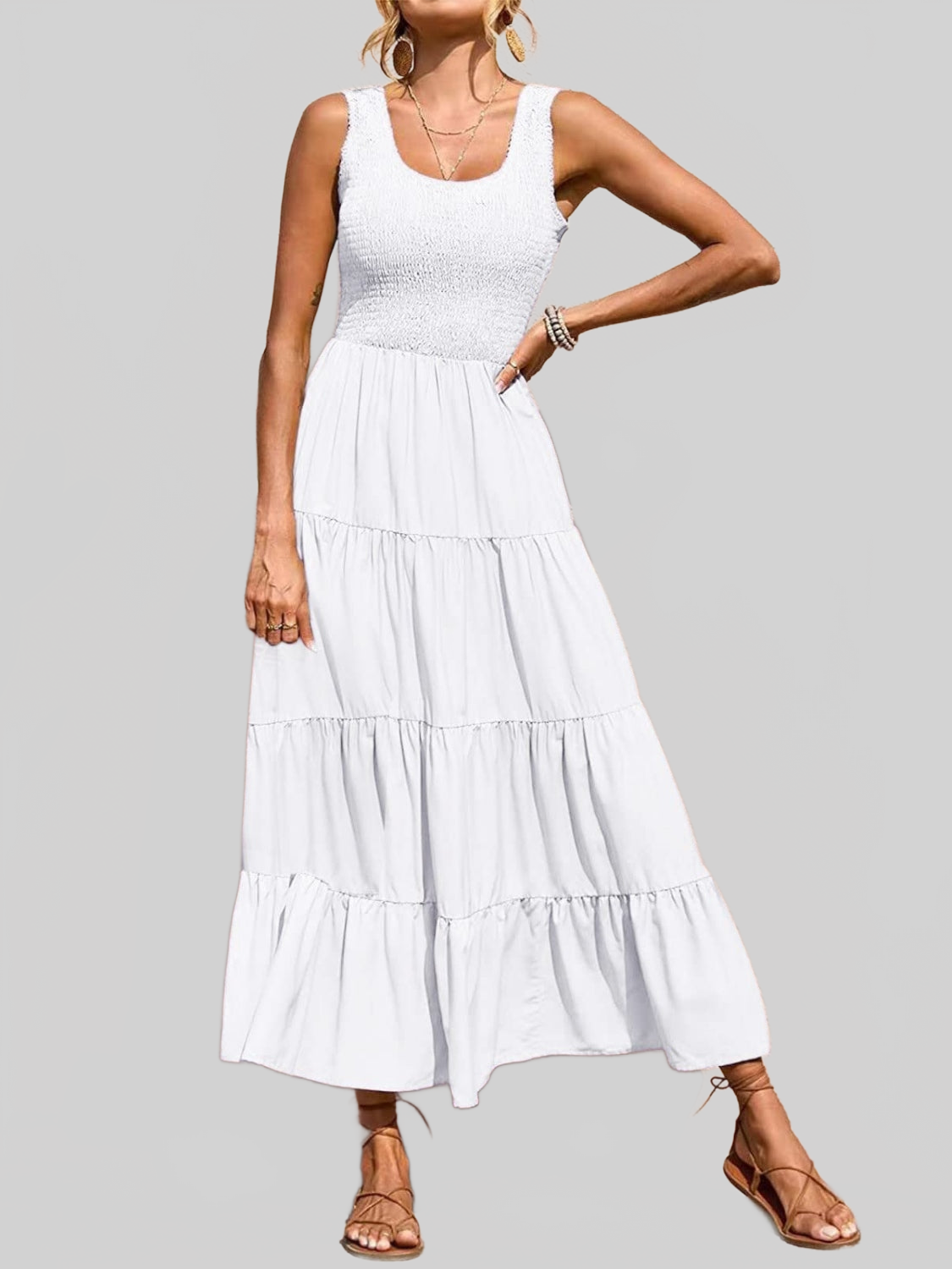 Women Tiered Smocked Wide Strap Summer Dress nicholesgifts