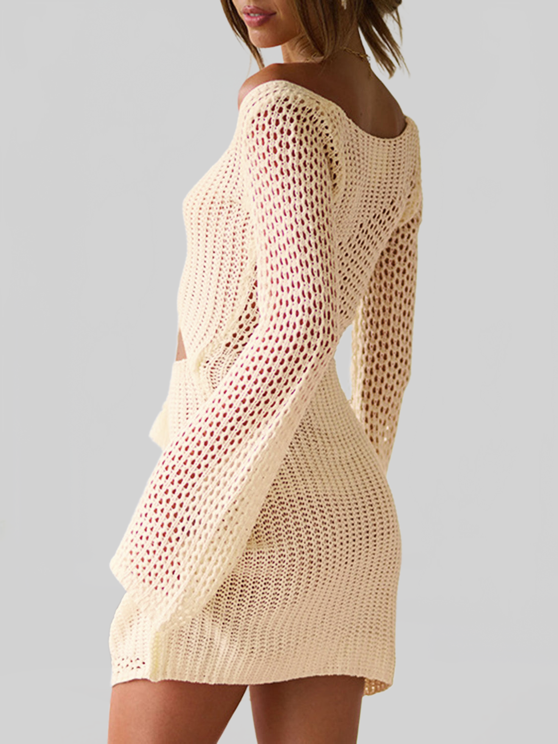 Women Cutout Lace-Up Long Sleeve Cover Up nicholesgifts