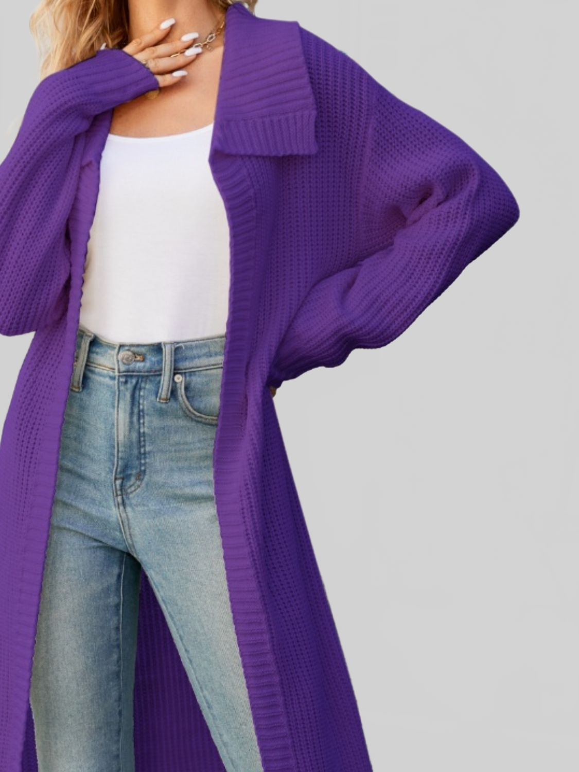 Women Full Size Collared Open Front Duster Cardigan nicholesgifts