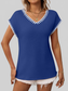 Women Contrast Trim V-Neck Short Sleeve Knit Top nicholesgifts
