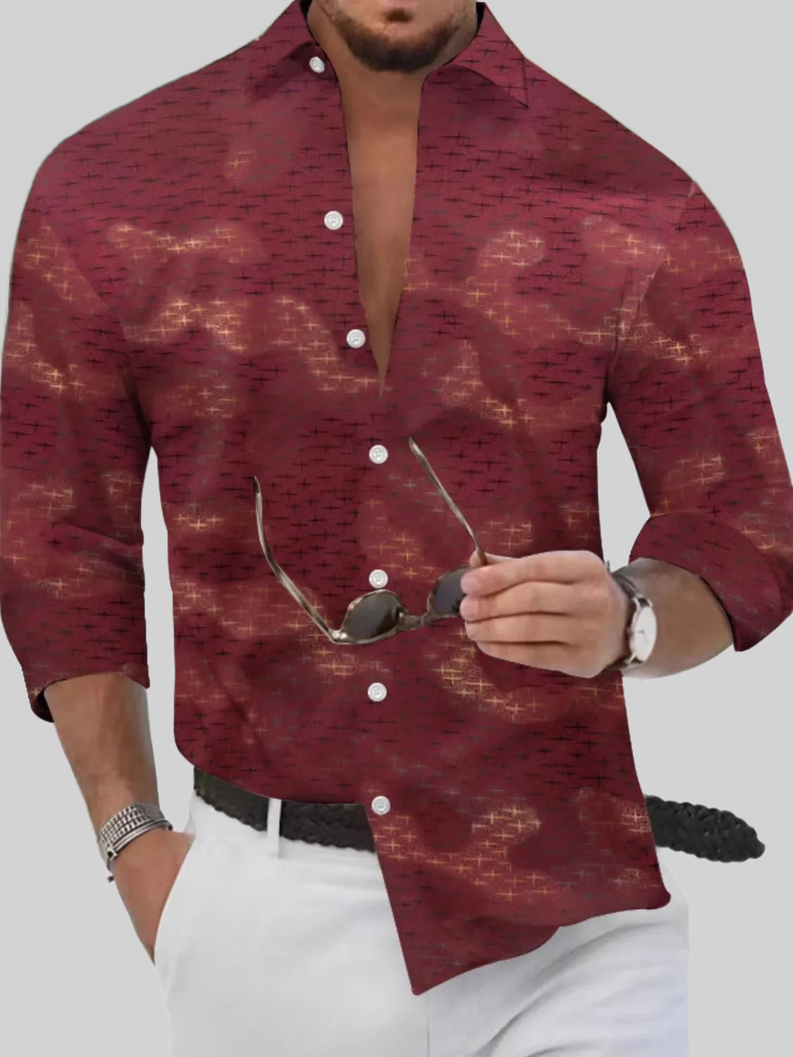 Men's Full Size Collared Neck Long Sleeve Shirt Plus Size nicholesgifts