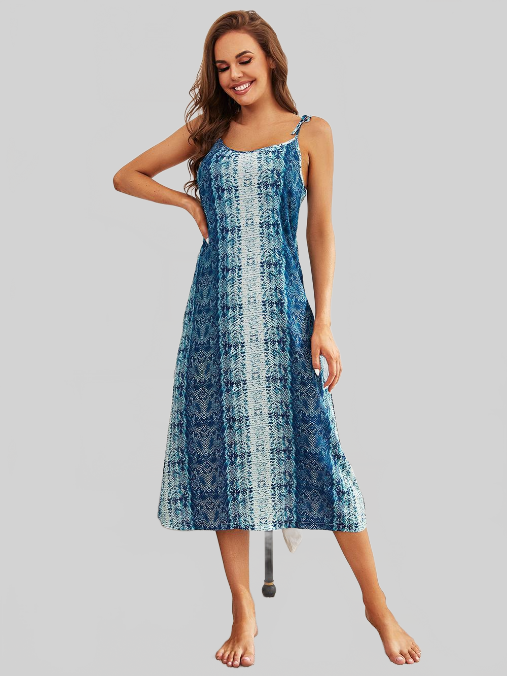 Printed Tie Shoulder Midi Night Dress nicholesgifts