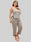 Plus Size Lace Trim Slit Cami and Pants Pajama Set nicholesgifts