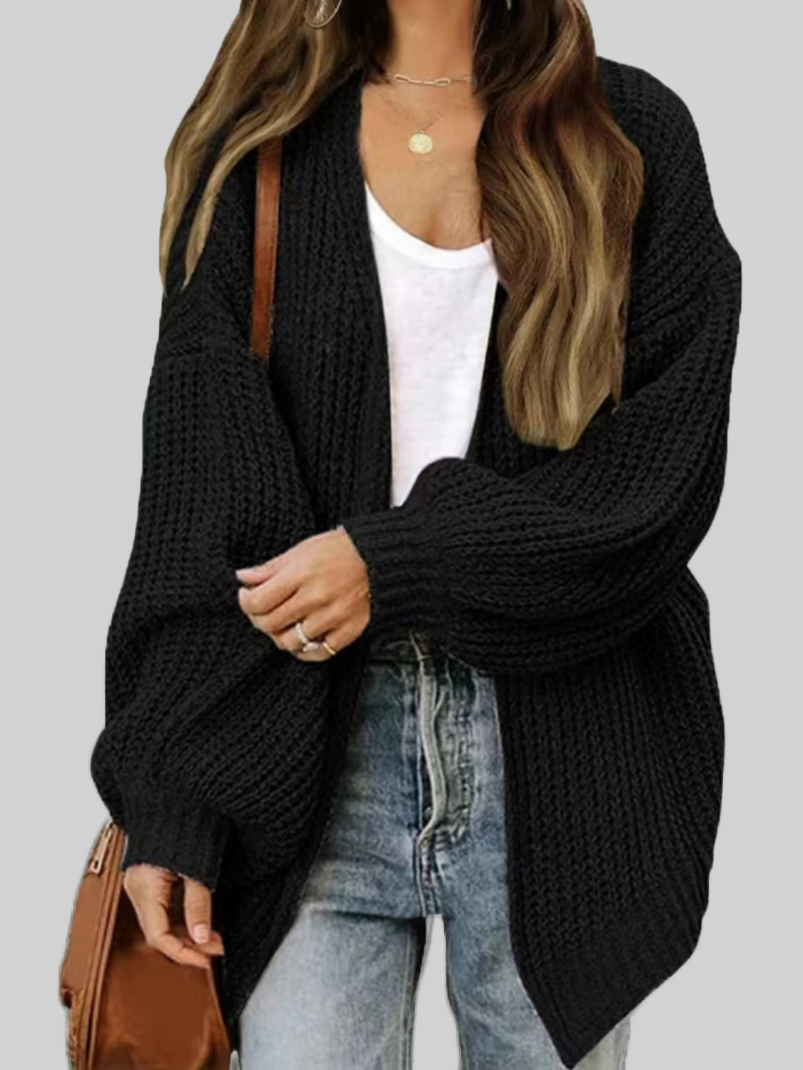 Drop Shoulder Balloon Sleeve Cardigan nicholesgifts