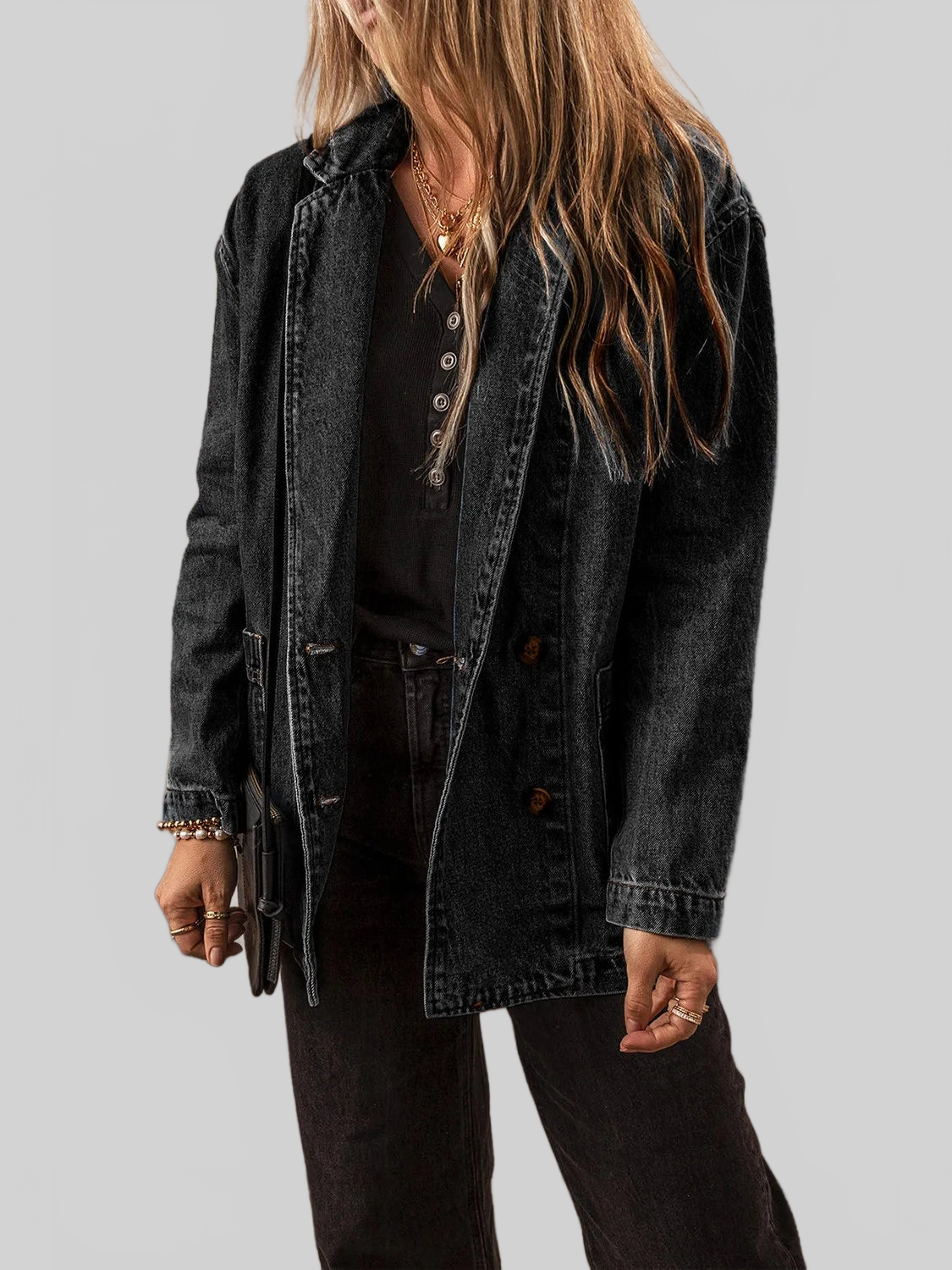 Pocketed Long Sleeve Denim Jacket NicholesGifts