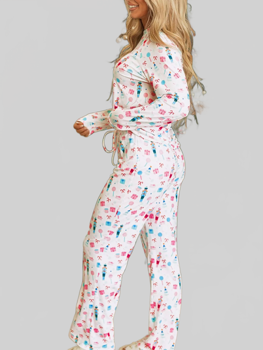 Christmas Pattern Long Sleeve Top and Wide Leg Pants Set nicholesgifts