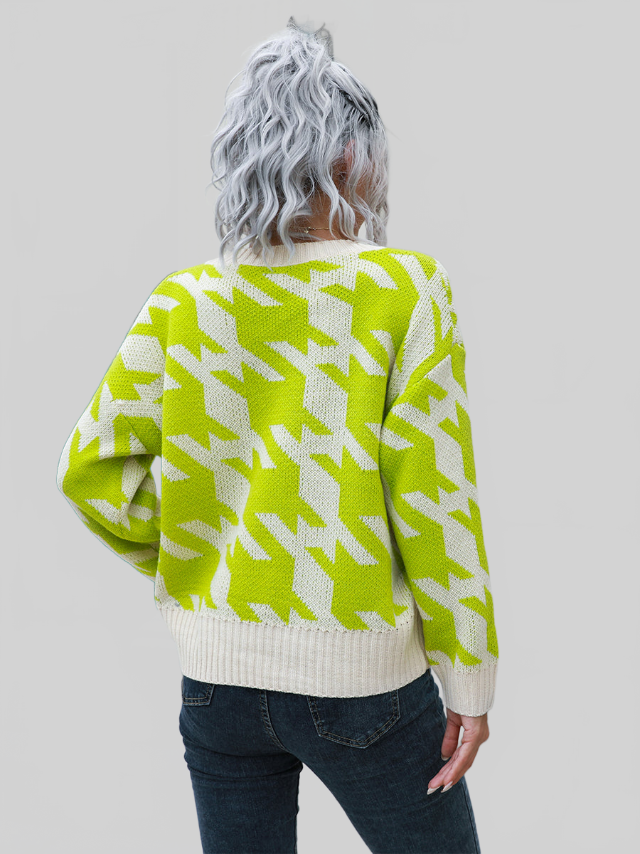 Women Houndstooth Button Down Cardigan nicholesgifts