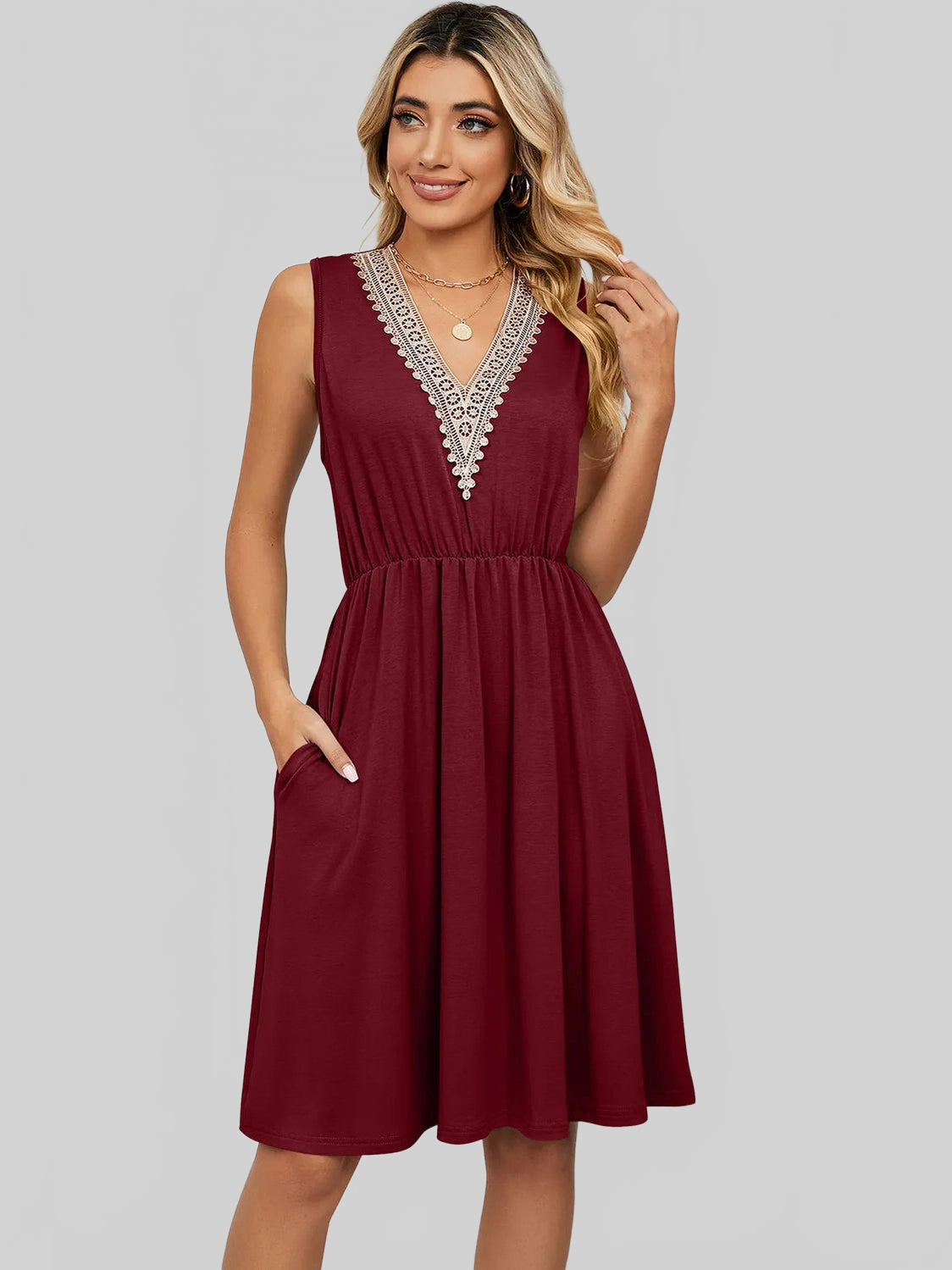 Pocketed V-Neck Wide Strap Dress nicholesgifts