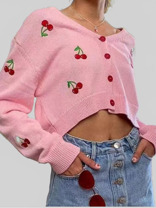 Women Cherry Button Down Cardigan nicholesgifts