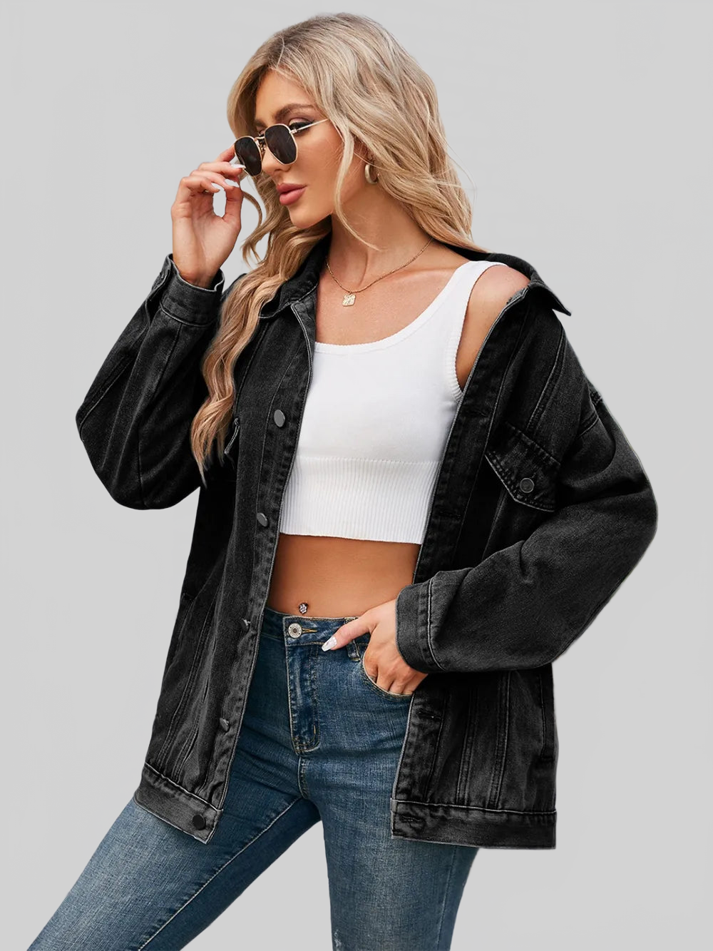 Button Up Long Sleeve Denim Jacket nicholesgifts