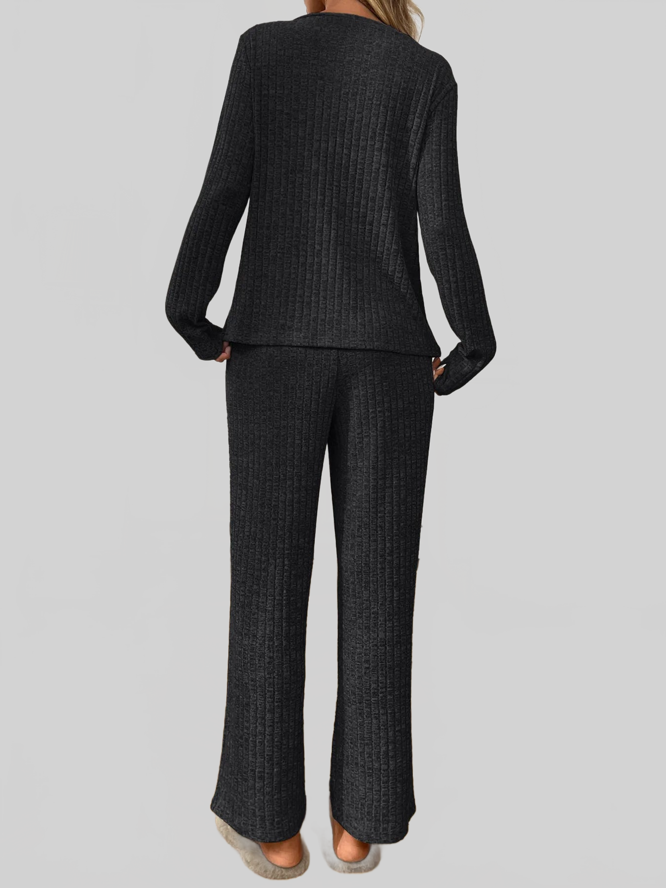 Ribbed Long Sleeve Top and Pants Lounge Set nicholesgifts