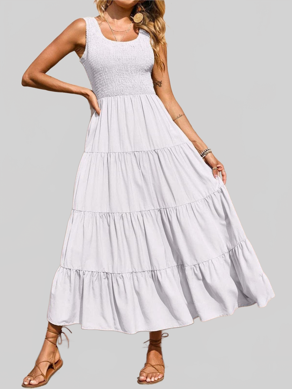 Women Tiered Smocked Wide Strap Summer Dress nicholesgifts