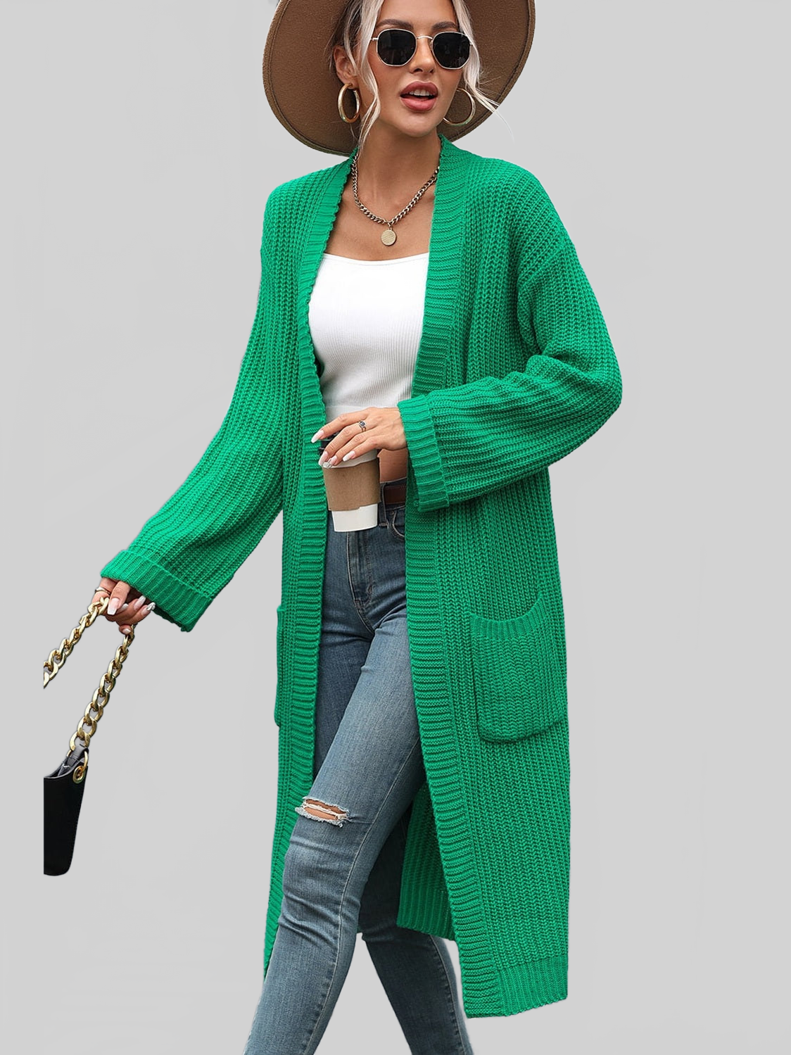 Dropped Shoulder Long Sleeve Cardigan with Pocket nicholesgifts