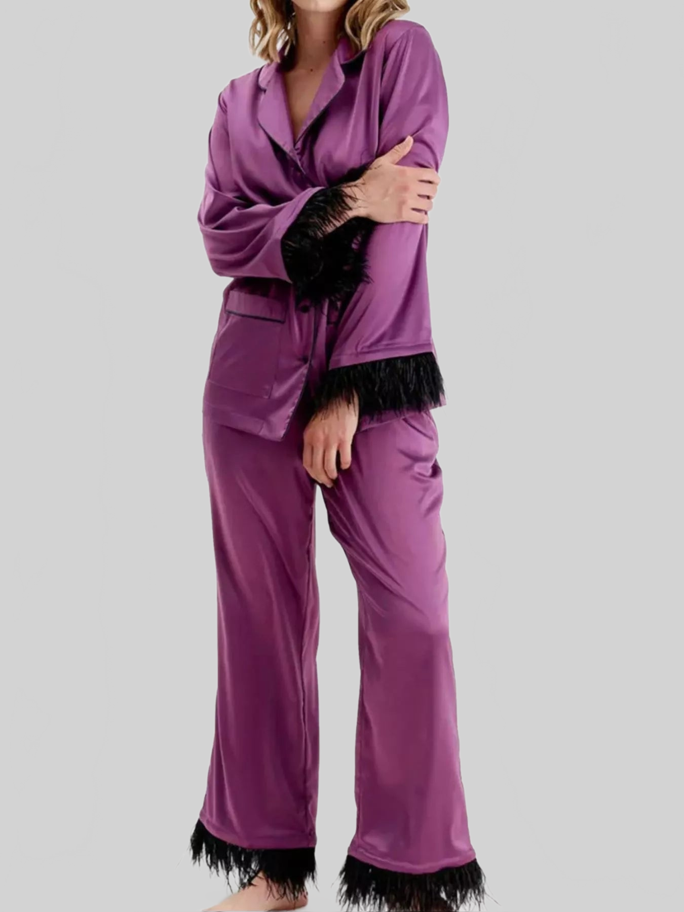 Silky Button Up Top and Pants Lounge Set nicholesgifts